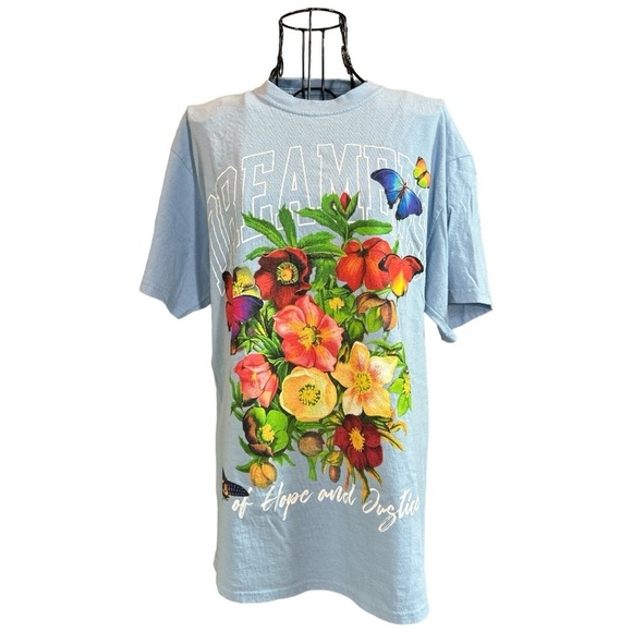 PacSun Dreamers of Hope and Justice Butterfly Floral T-shirt Blue Size Medium - Picture 1 of 10